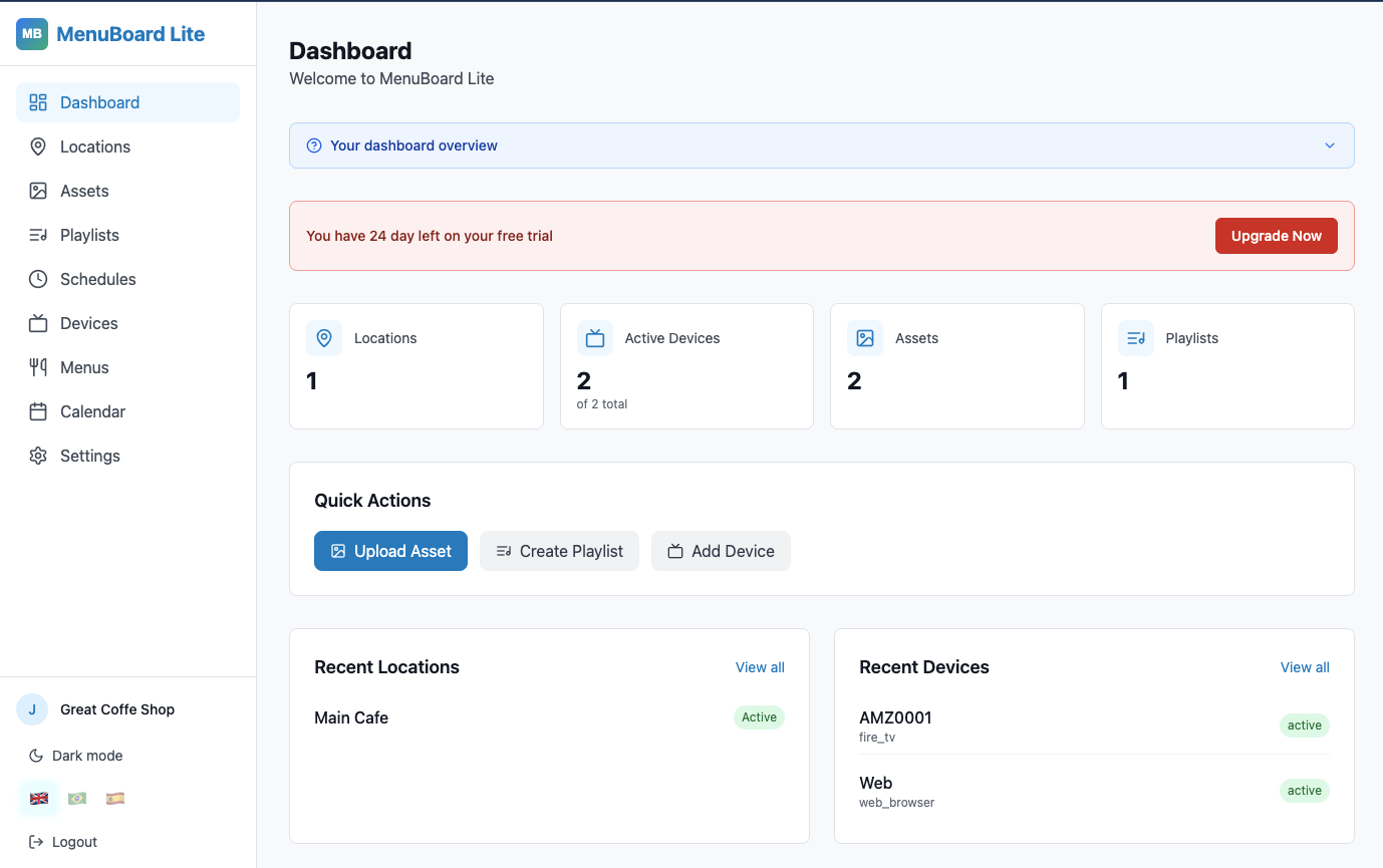Admin panel showing the Assets library with uploaded food photos
