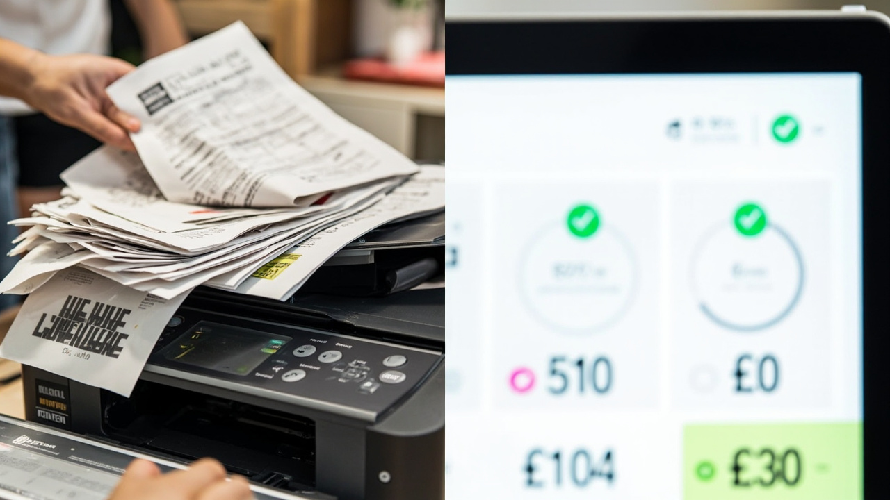 Split comparison showing expensive paper printing vs zero-cost digital menu solution